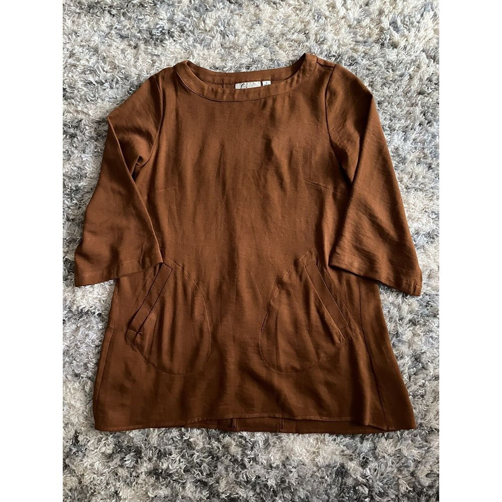 linea by louis dell'olio Burnt Orange Dress Tunic Womens Size Small Pockets